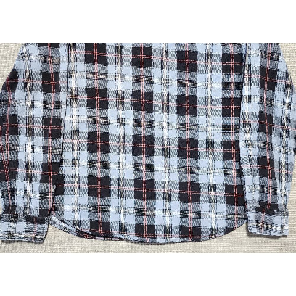 By Junkfood Plaid Flannel Shirt Mens Large Blue Black Long Sleeve Button Up - Picture 10 of 11